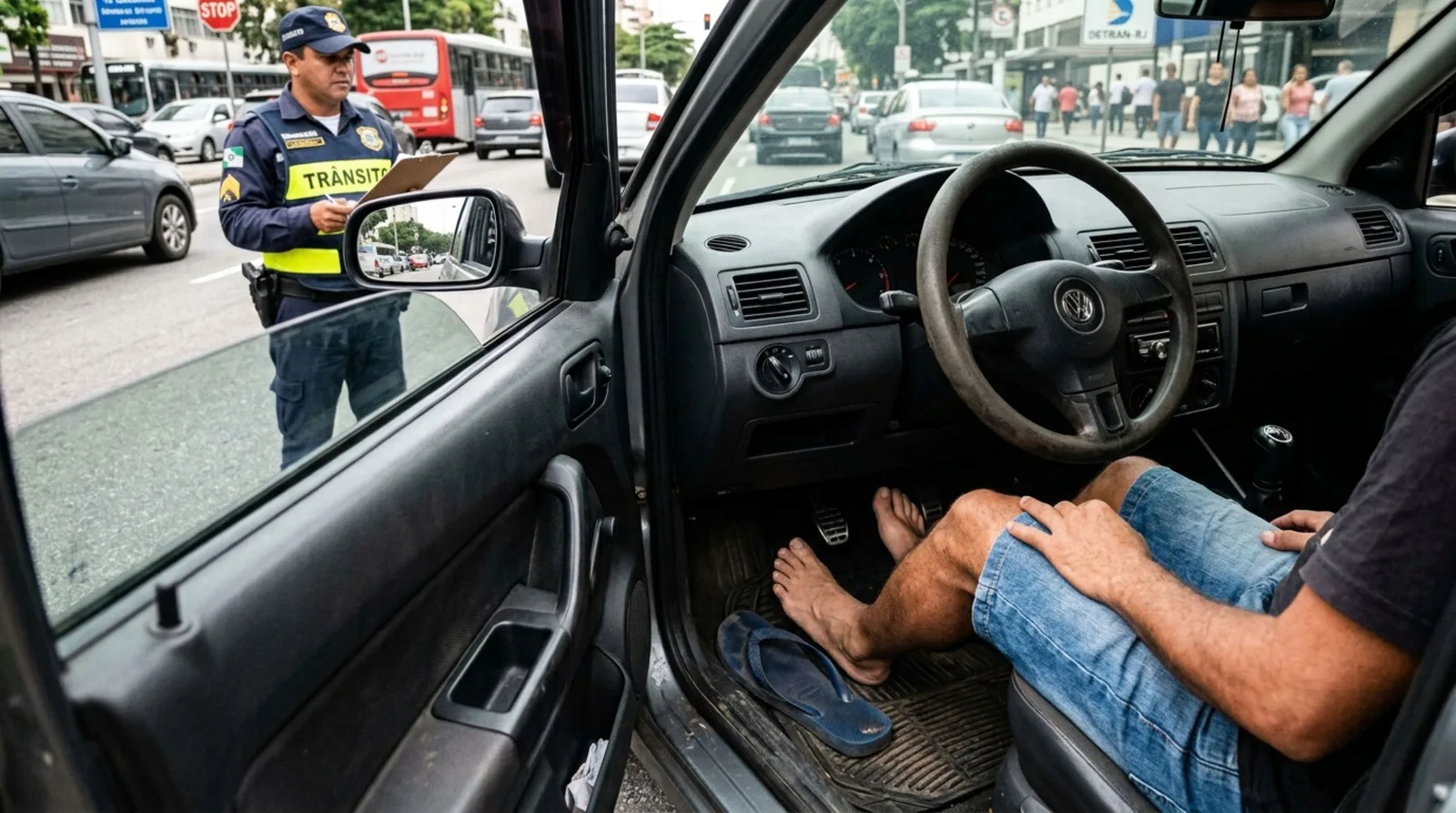 Dirigir de chinelo pode gerar multa mesmo se o motorista tirar o calçado na blitz