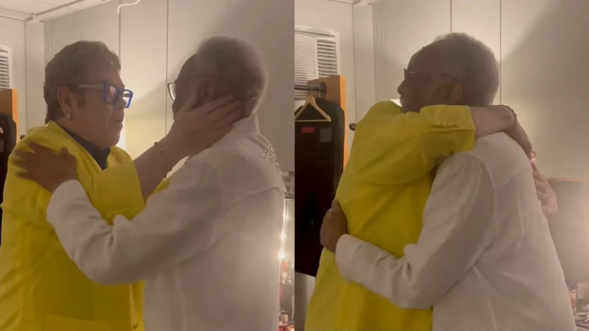 Elton John e Gilberto Gil se encontram nos bastidores do Rock in Rio