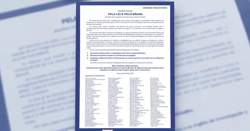 Manifesto com 157 signatários cobra investigação sobre suspeitas no STF